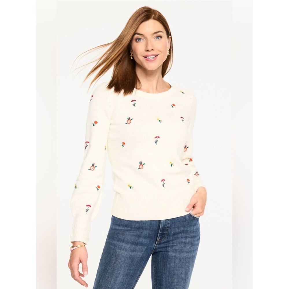 Talbots Embroidered Crewneck Sweater Tossed Flowers Size 2XP